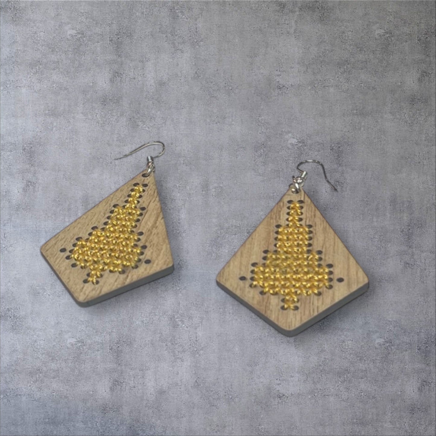 Wood Tatreez Earring