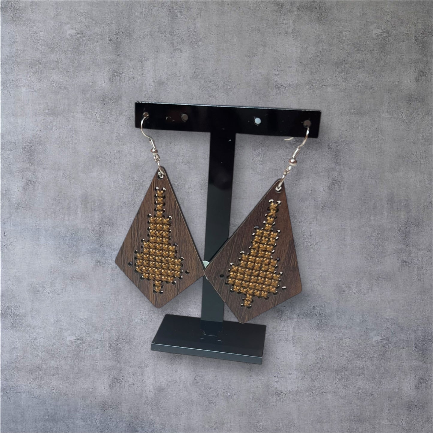 Wood Tatreez Earring