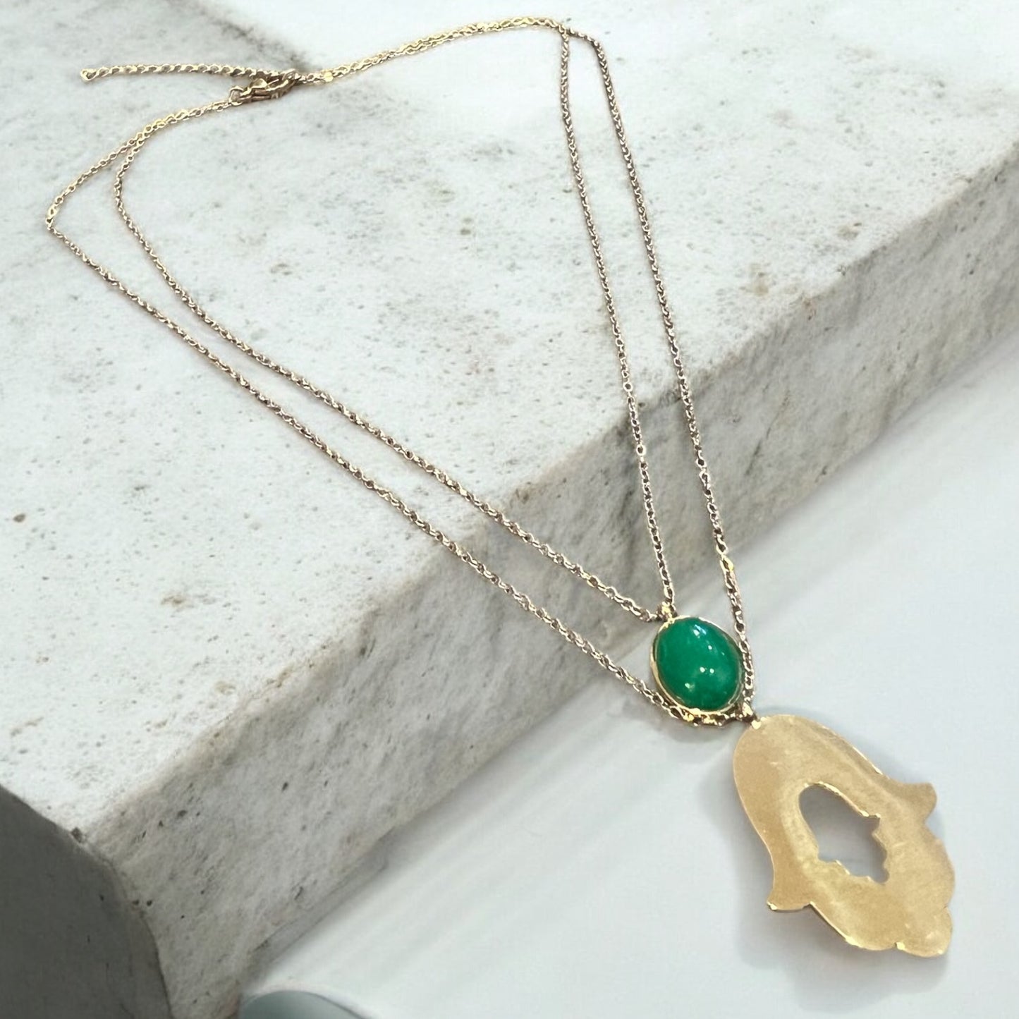 Khamsa Green stone Double Necklace