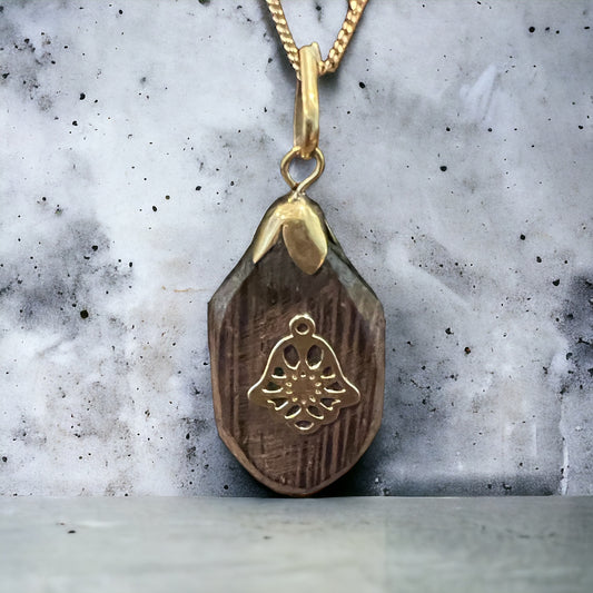 Wooden Pendant Necklace with Hamsa